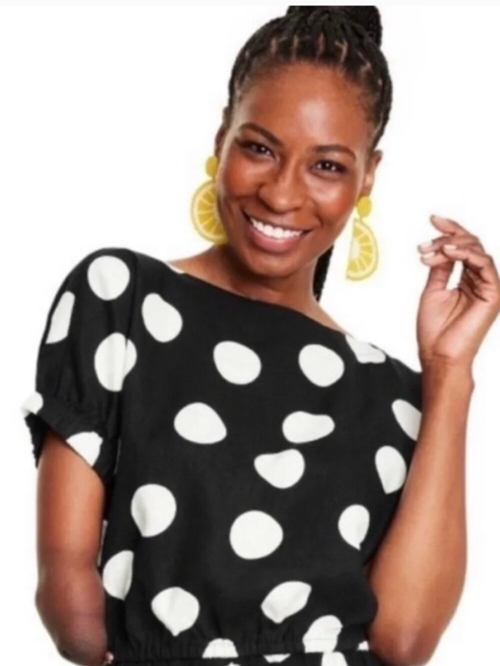 Tabitha Brown for Target Black & White Polka Dot Linen Blend Blouse 1X